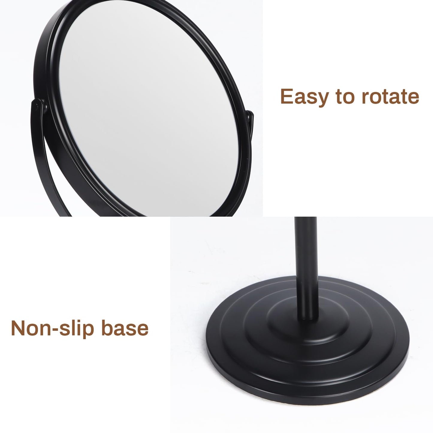 Wtrgas 1X 3X Magnifying Makeup Mirror Vanity Mirror for Tabletop Desk, Black Standing Bathroom Cosmetic Mirror, Portable Double Sided Magnification Mirror