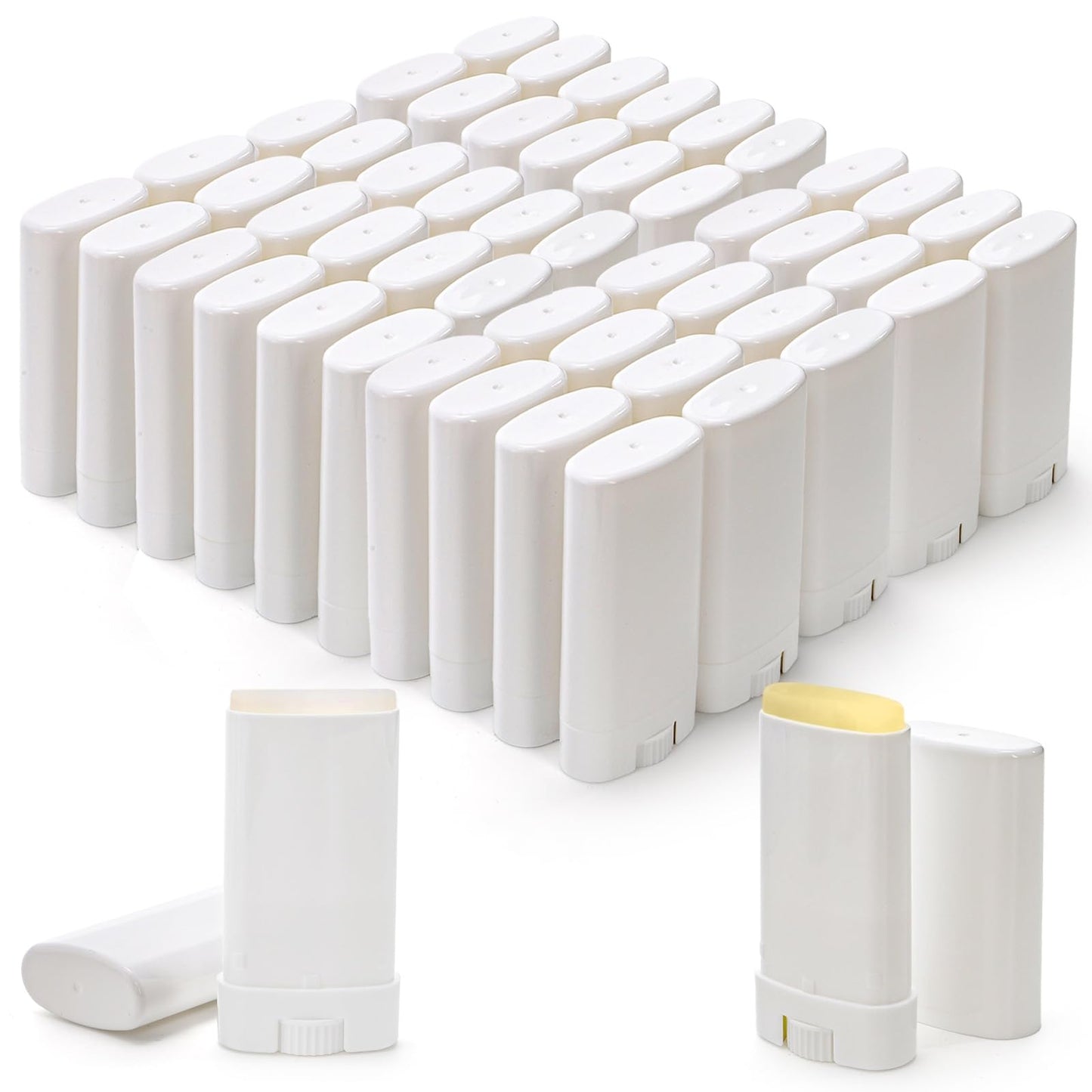 Jowgut 50 Pieces Empty Deodorant Containers, 15Ml/0.5Oz Oval Twist-Up Refillable Lip Balm Tubes Bulk, Plastic Travel Deodorant Holder Container for Lotion Bars, Shaving Soap Lipstick DIY