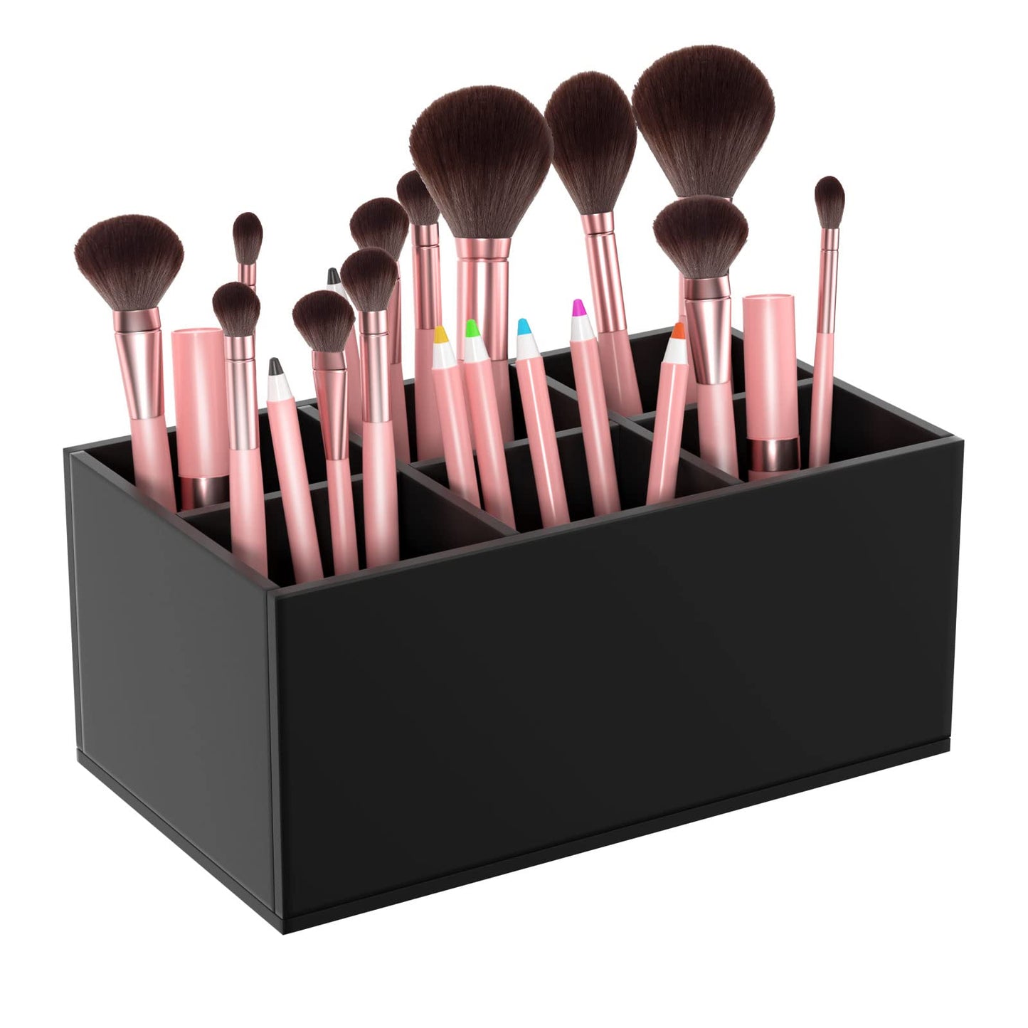 HIIMIEI Black Makeup Brush Holder Organizer Acrylic 6-Slots Cosmetic Brushes Storage Organizer for Vanity Countertop