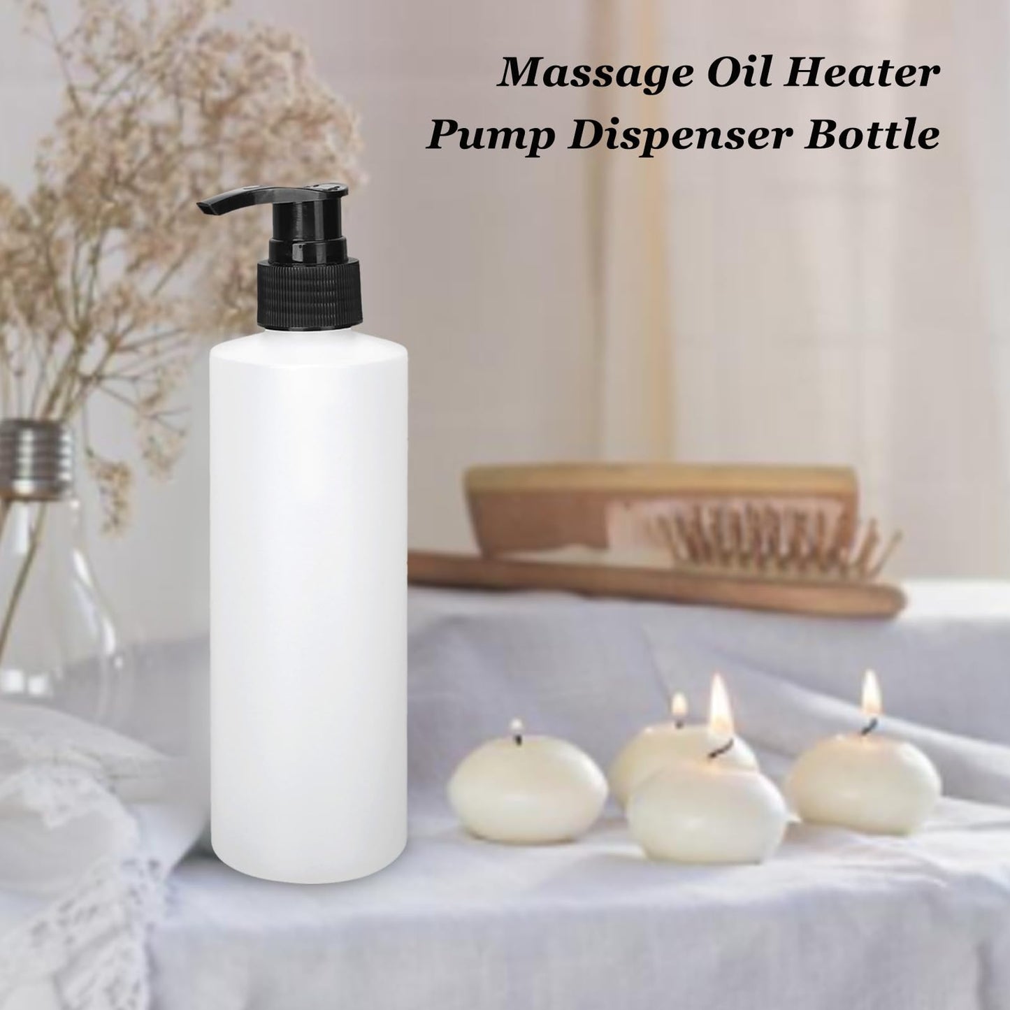 Massage Oil Dispenser Bottle, 250ml Plastic Pump Dispenser Bottles Refillable Cream Shampoo Pump Dispenser for Massage Oil Heater, Soap, Shampoo, Lotions, Creams(2 Pack)