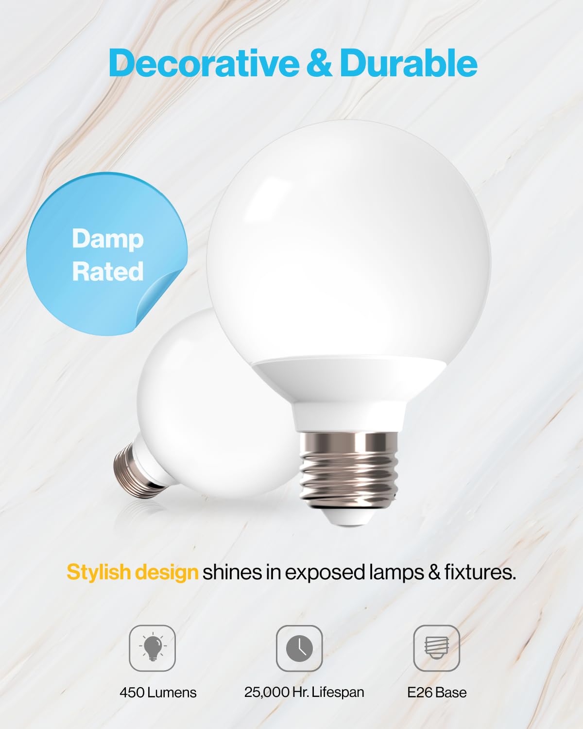 Sunco 12 Pack Vanity Globe Light Bulbs G25 LED for Bathroom Mirror 40W Equivalent 6W, 6000K Daylight Deluxe, Dimmable, 450 LM, E26 Base, Round Frosted Decorative Bulb, UL