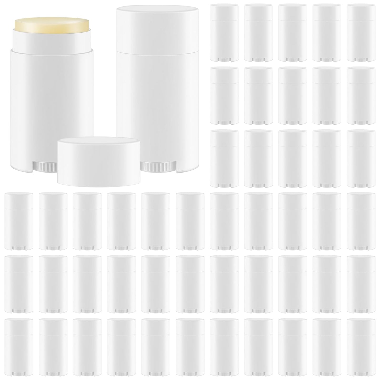 Teenyyou 50 Pack White Empty Deodorant Containers, 75ml/2.5oz, Bottom Filling, Refillable Deodorant Tubes Lipstick Balm Tubes Twisted, Plastic Oval for Homemade DIY Aromatherapy, Balm, Lotion