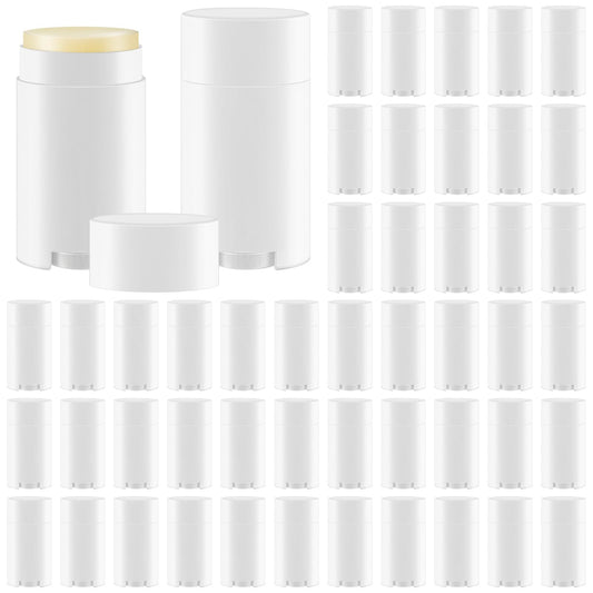 Teenyyou 50 Pack White Empty Deodorant Containers, 75ml/2.5oz, Bottom Filling, Refillable Deodorant Tubes Lipstick Balm Tubes Twisted, Plastic Oval for Homemade DIY Aromatherapy, Balm, Lotion