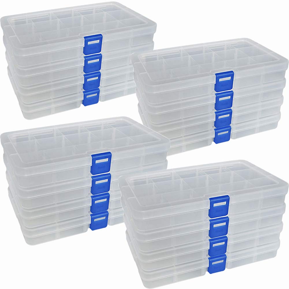 DUOFIRE Plastic Organizer Container Storage Box Adjustable Divider Removable Grid Compartment for Jewelry Beads Earring Container Tool Fishing Hook Small Accessories (15 grids, White X 16)
