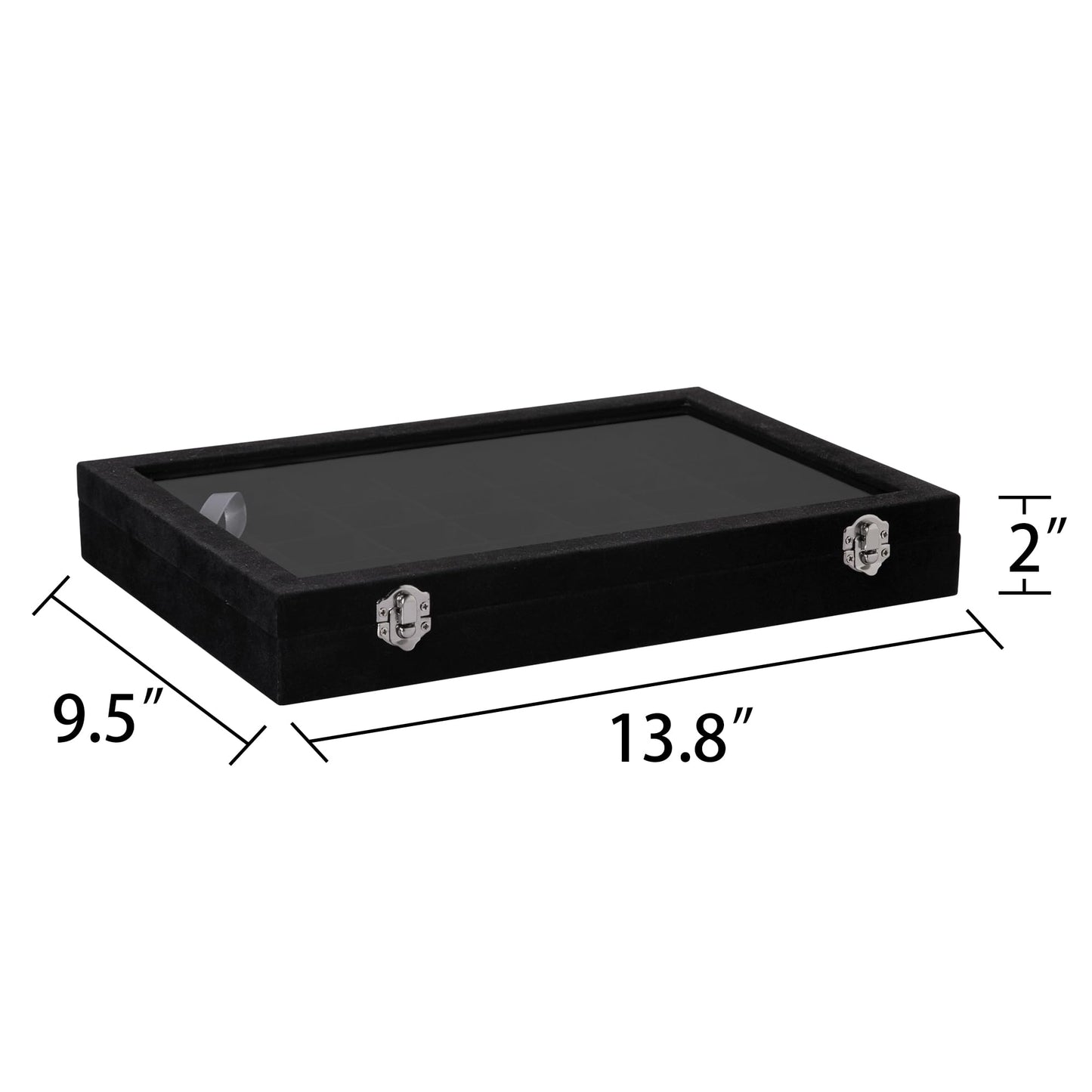Frebeauty Velvet Jewelry Tray,35 Grid Jewelry Organizer with Clear Lid,Earring Holder Organizer Case with Clasp,Drawer Insert for Rings Studs,13.8 x 9.5 x 2 Inches,Gift for Women Girls(Black)