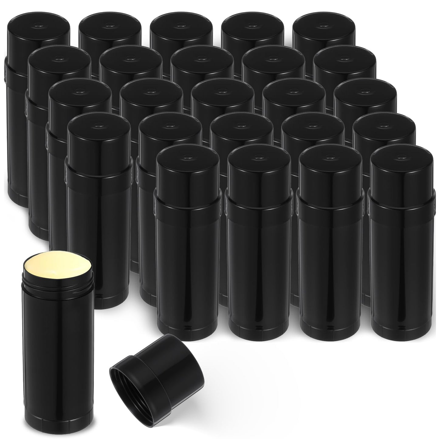 24 Pcs Plastic Deodorant Containers,2 oz/60ml Empty Round Twist-Up Solid Stick Tube Container for Homemade Deodorant,Shaving Soap Stick,Heel Lip Balm,Solid Lotion Bars-Top Filling, Black