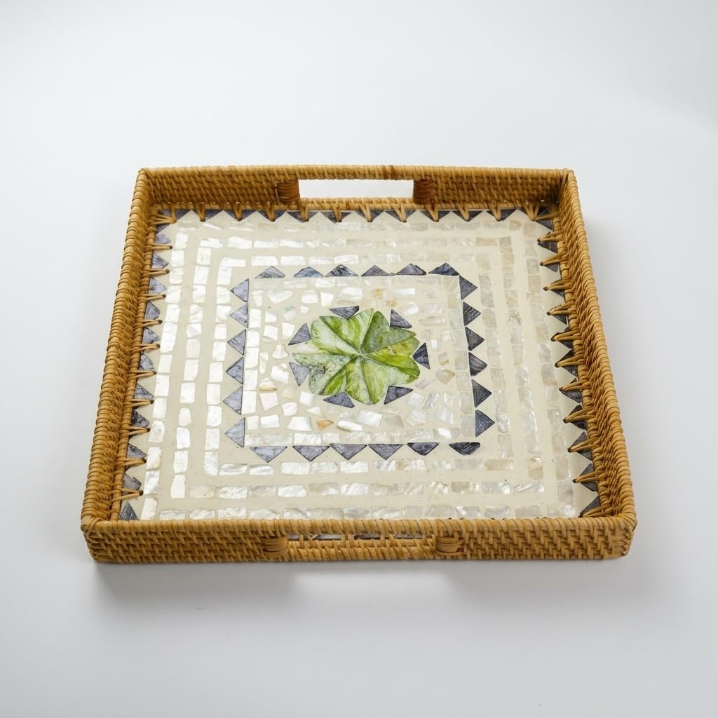 Yunhgft Rattan S Tray with, Luxury Tray for Coffee Table, Bed, TV, or Perfume Display