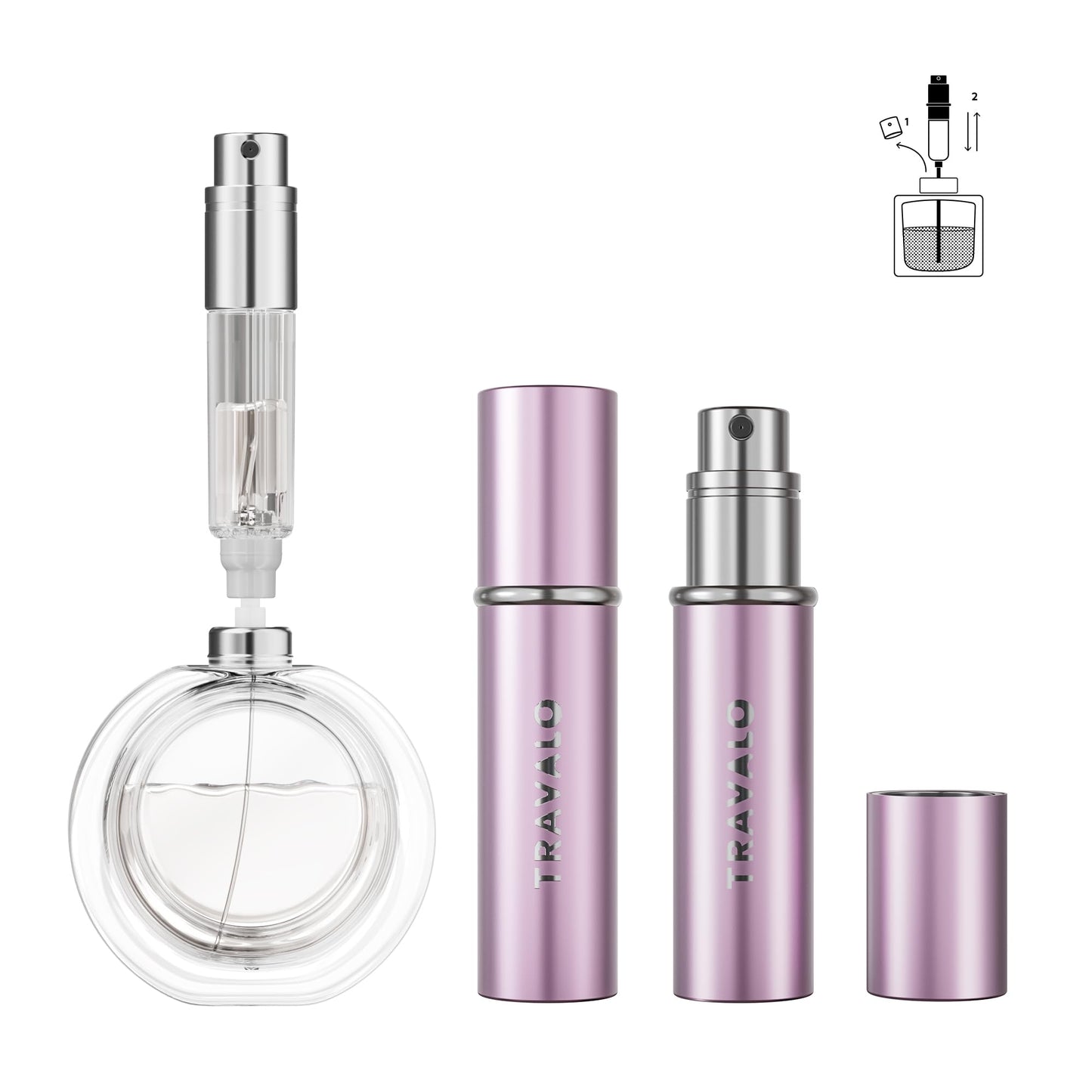 Refillable Perfume Atomizer, Bottom Filling Fragrances Perfume Bottle, Mini Cologne Dispenser, Travel sized, Portable Sprayer for Women Men, Gift (ESSENTI, PINK)