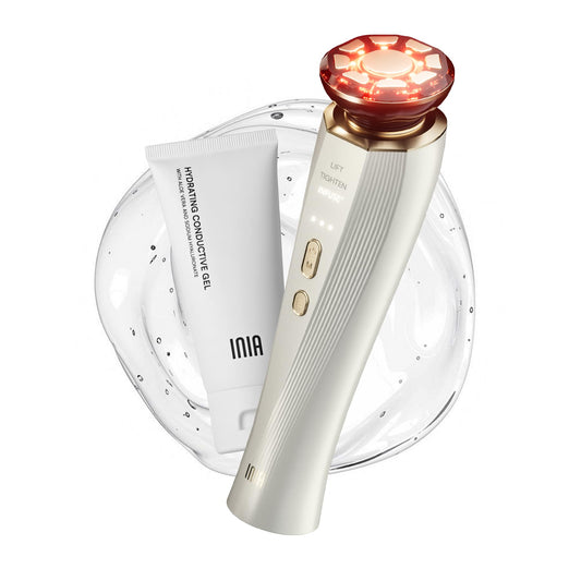 INIA 3-in-1 Red Light Therapy for Face and Neck Beauty Device for Puffiness & Skin Firming Skincare Tool (White)