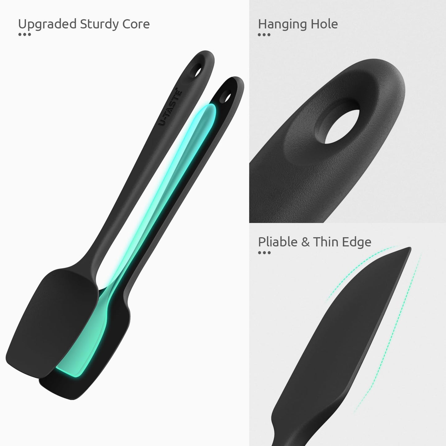 U-Taste Silicone Spatula Set with 600 Degrees Fahrenheit Heat Resistant (Black)