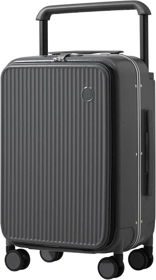 mixi Carry On Luggage 20'' Suitcase with Front Laptop Pocket, Wide Handle Rolling Travel Suitcases PC Hardshell with Aluminum Frame Spinner Wheels & TSA Lock, Carry-On Luggage(Rock Grey)