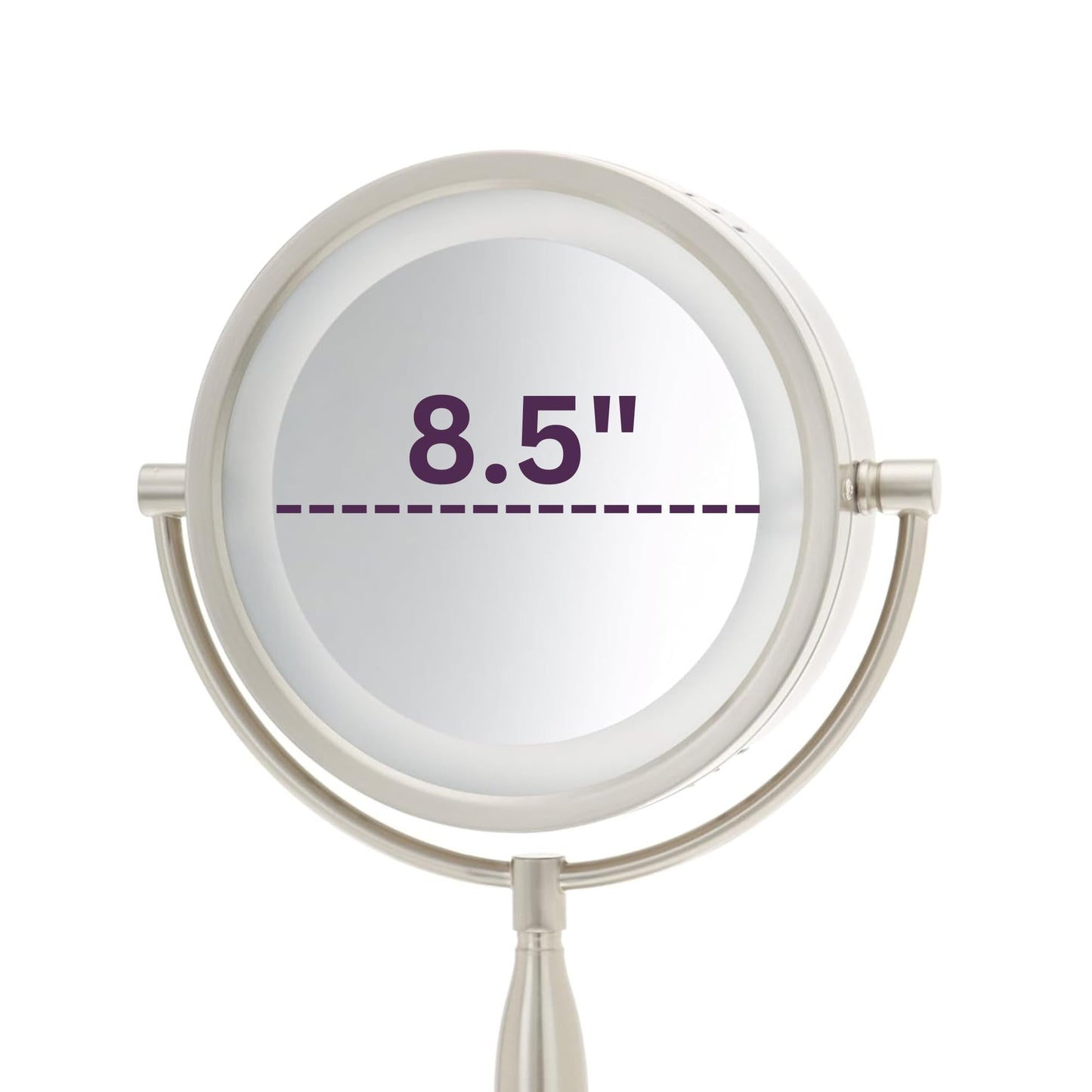JERDON LED Lighted Tabletop Vanity Makeup Mirror – 8.5” Diameter with 7X-1X Magnification – Nickel Finish – Power Cord and Plug – Model LT856N