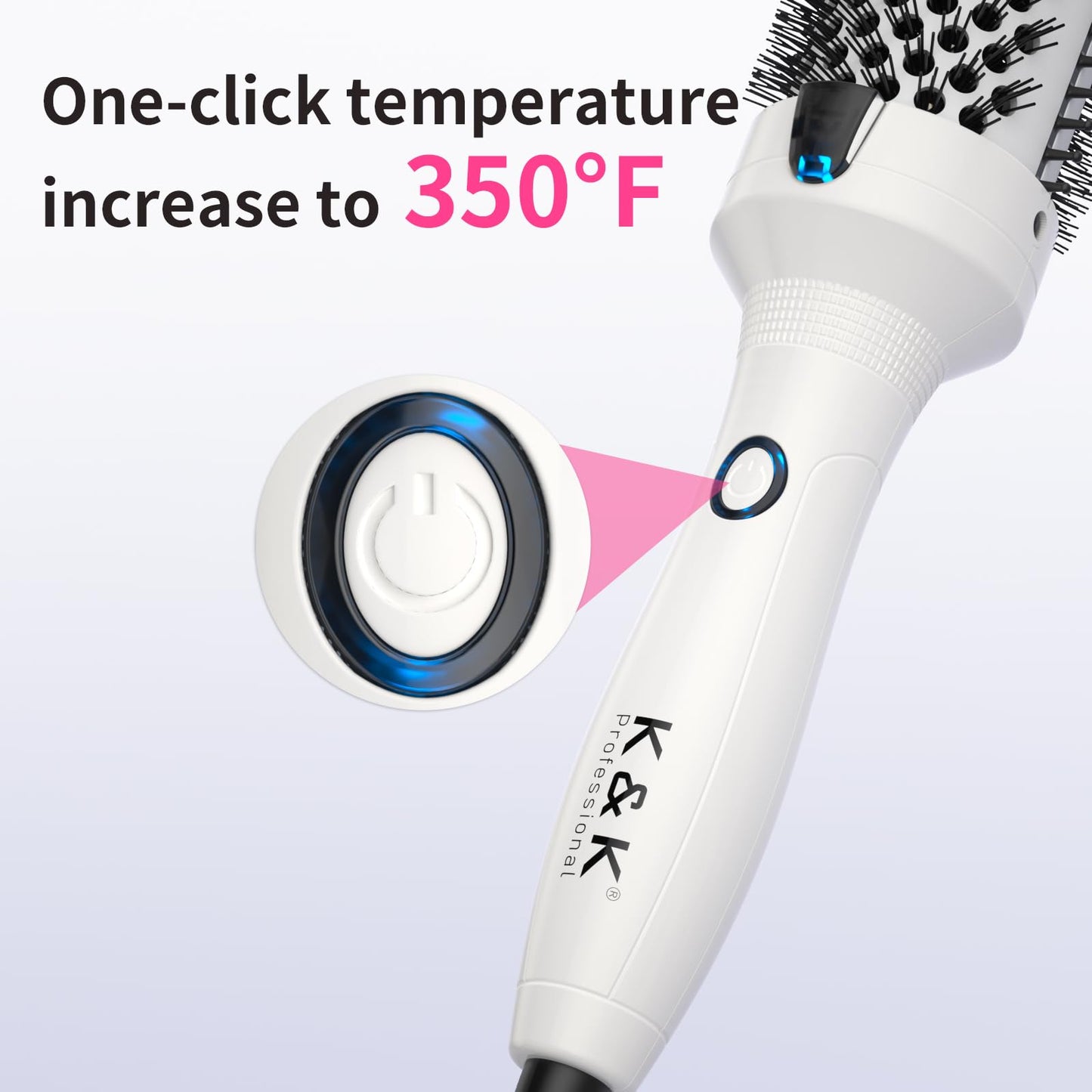 K&K Thermal Brush, White 1.77 Inch Heated Round Brush, Professional Heated Curling Ceramic Tourmaline Ionic Curling Iron, Hot Styling Volumizing Comb, Dual Voltage