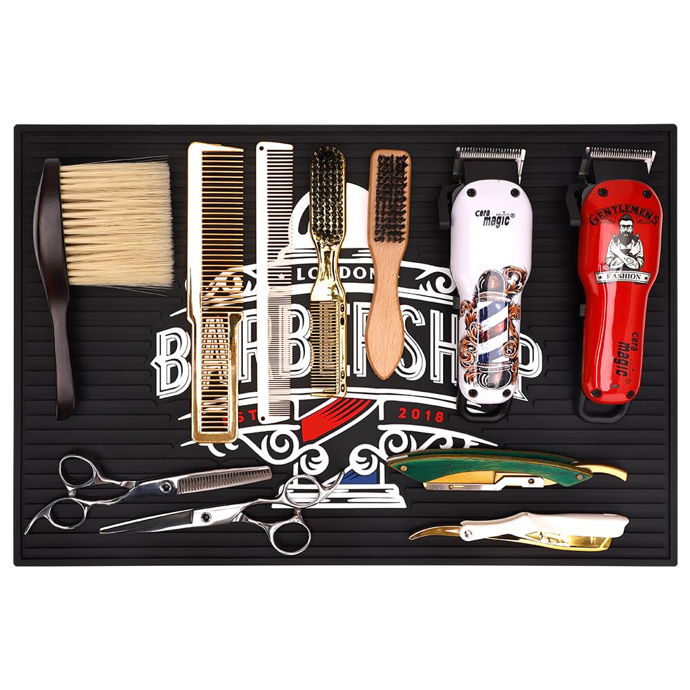 BarberTop Anti-Slip Flexible Rubber Barber Mat for Stations - 11.81 x 17.72 inches, Protects Countertop & Sink Area, Ideal for Scissors & Salon Tools (Black)