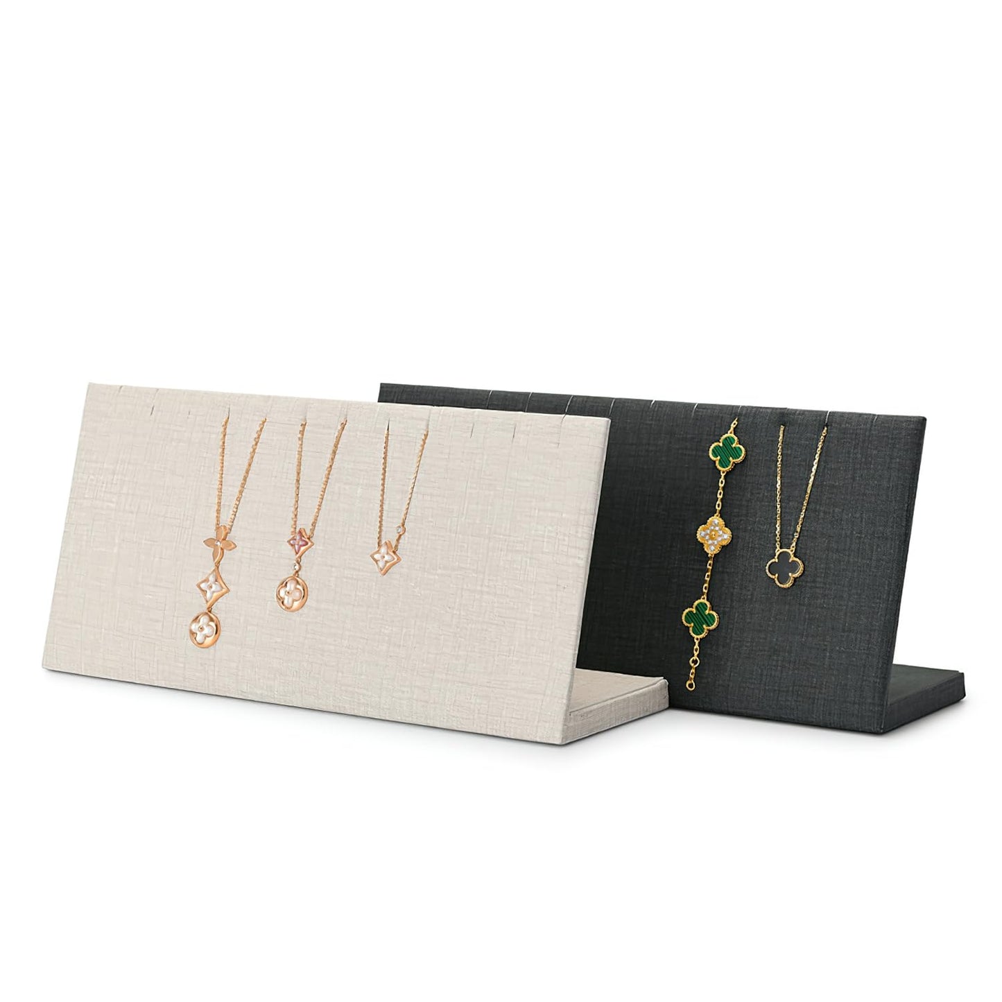 Papten PU Leather with Linen Texture Necklace Display Stand Necklace Bracelet Display Holder Stand with Hooks For Jewelry Storage Display (Black)