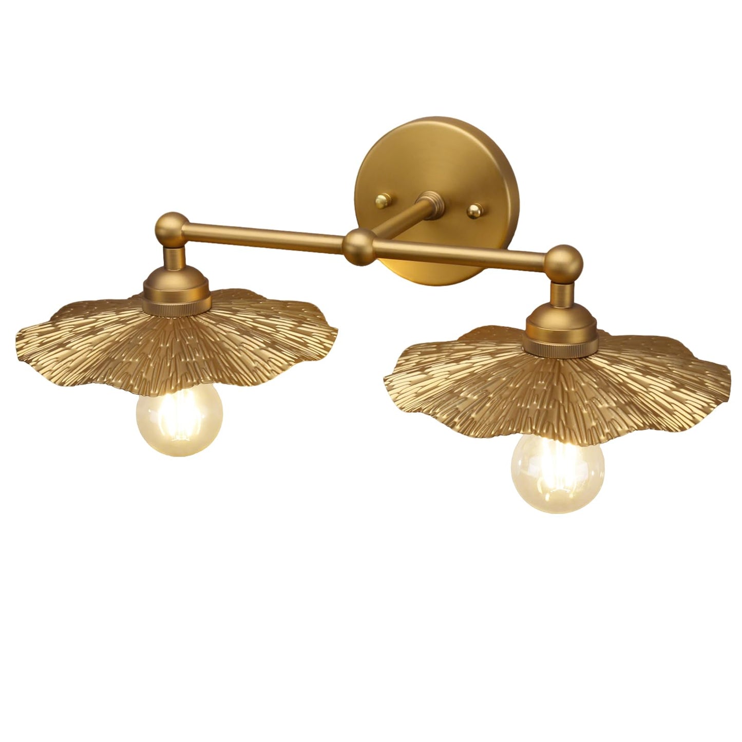 JIMUBEAM 2-Lights Industrial Metal Wall Sconces, Antique Brass Flower Rippled Shade Wall Light Fixture for Bathroom Vanity, Bedroom, Dining Room, Living Room, Farmhouse, Stairs, Hallway