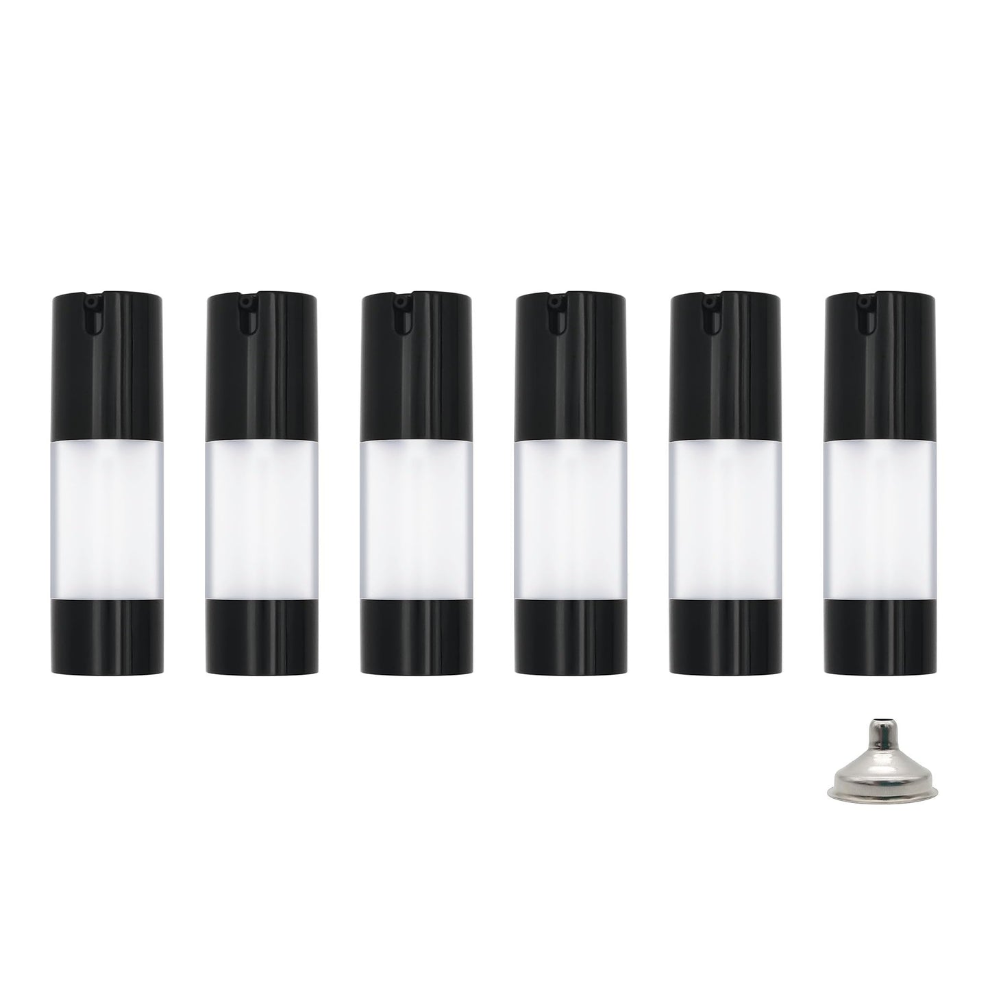 AJLTPA 6Pcs 1oz 30ml Frosted Transparent Airless Pump Bottles with Funnel, Travel Size Vacuum Dispenser Refillable Cosmetic Containers For Foundations, Cream, Serums, Shampoo, Lotion(Black)