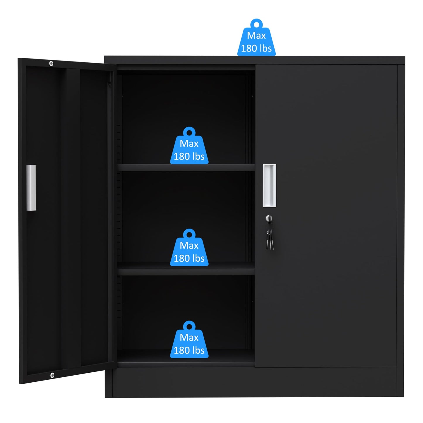 iJINGUR Metal Storage Cabinet with Locking Doors and 2 Adjustable Shelves, Small Lockable Storage Cabinet for Home Office Garage (Black)