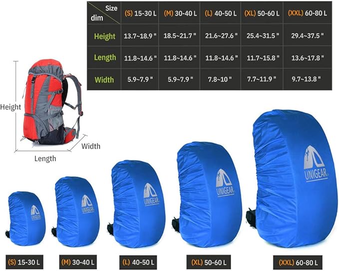 Unigear Backpack Rain Cover Waterproof Rating 5000mm Ultraportable and Durable with 2 Anti-Slip Buckle Strap, Integrated Carry Pouch Design (Blue, Large)