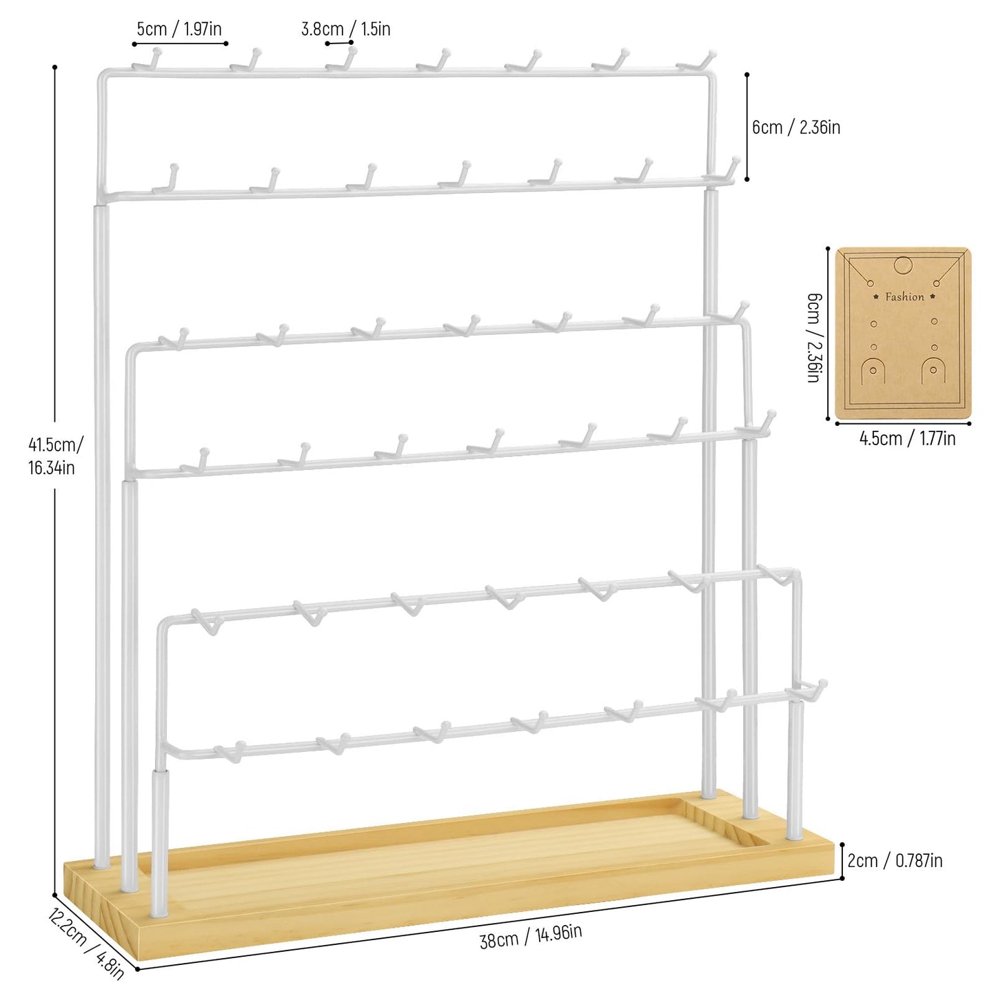 Earring Display for Vendors,6 Tiers 42 Hooks Jewelry Rack Display Holder Stand, Earring Organizer Holder for Necklaces Rings Bracelets Keychains,Jewelry Display for Selling with Earrings Cards-White