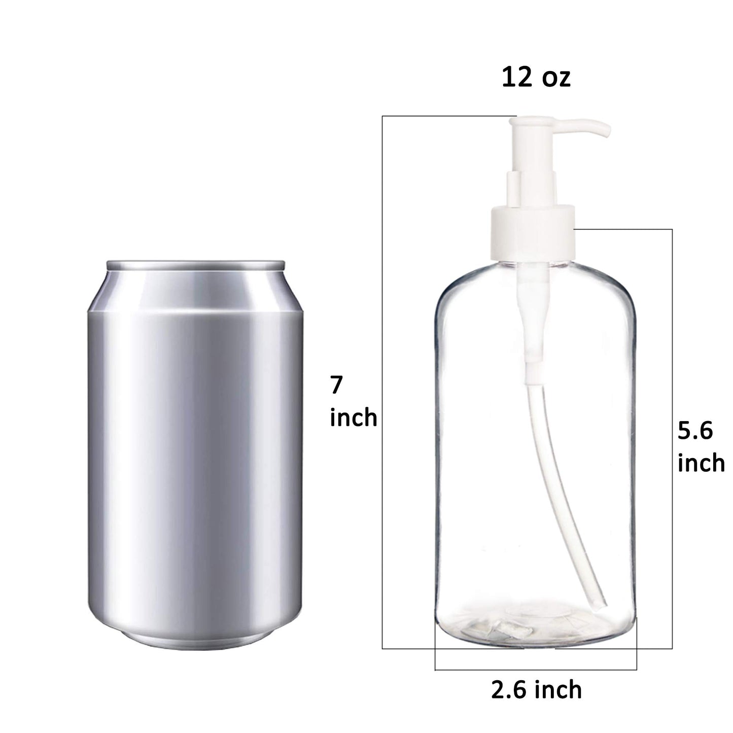 Youngever 6 Pack Plastic Pump Bottles 12 Ounce, Refillable Plastic Pump Bottles with Travel Lock (Clear)