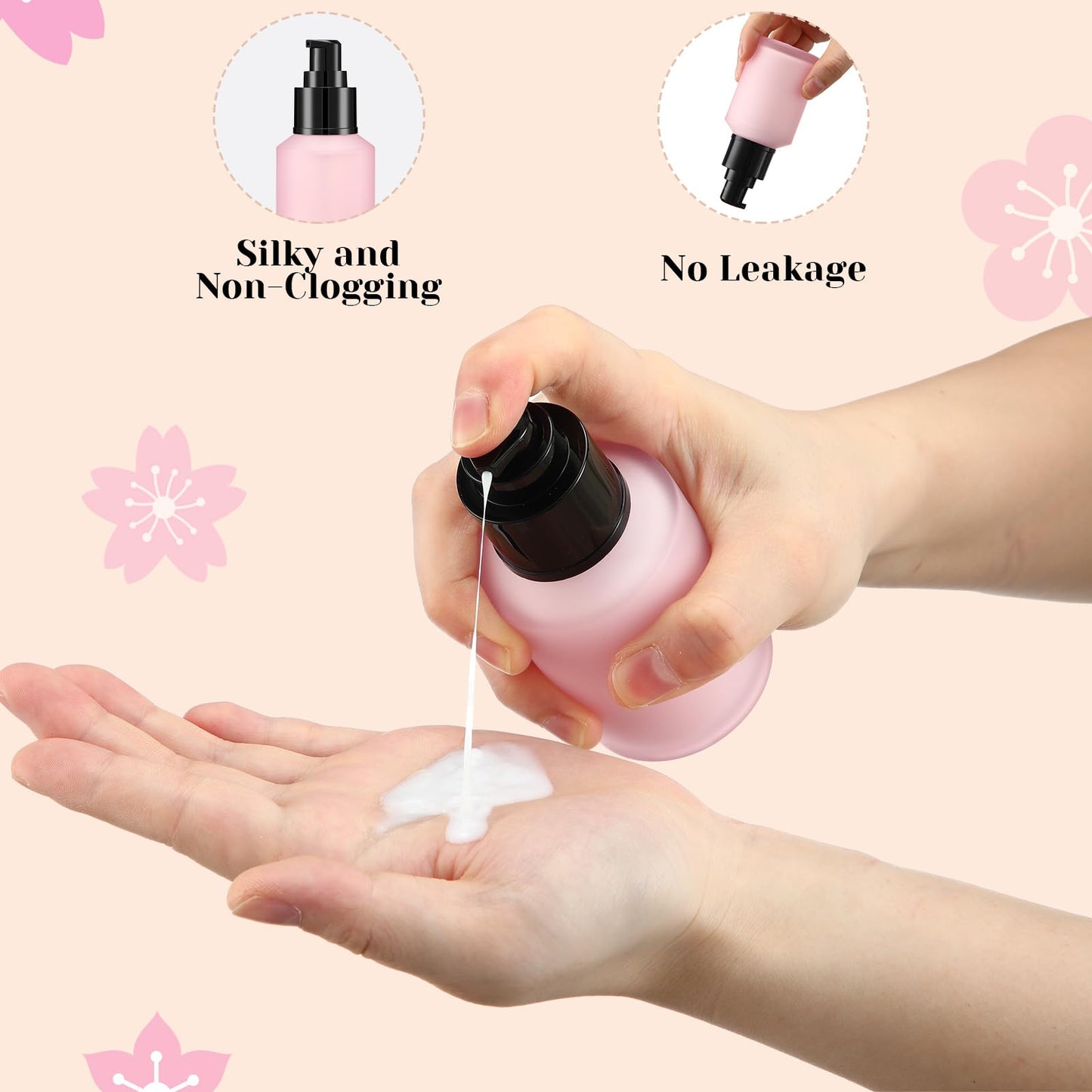 4 Pcs 60ml/2oz Empty Refillable Pink Frosted Glass Creams Lotions Bottles with Pump Vial Cosmetic Dispenser Jars Makeup Emulsion Liquids Storage Container Portable Travel Bottle Cosmetic Container