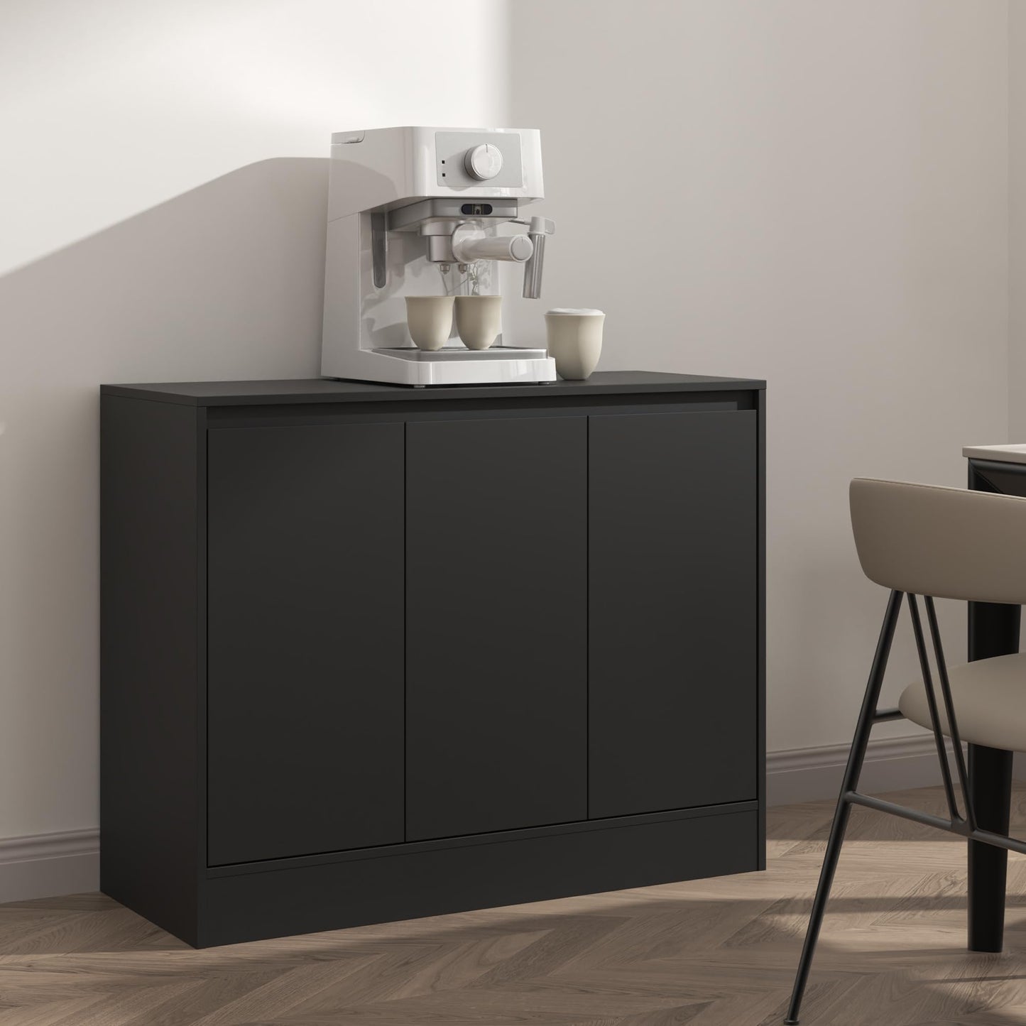 Housoul Buffet Cabinet with 3 Doors, Modern Kitchen Buffet Sideboard, Wood Coffee Bar Cabinets with Adjustable Shelf for Living Room, Dining Room, Entryway, Black