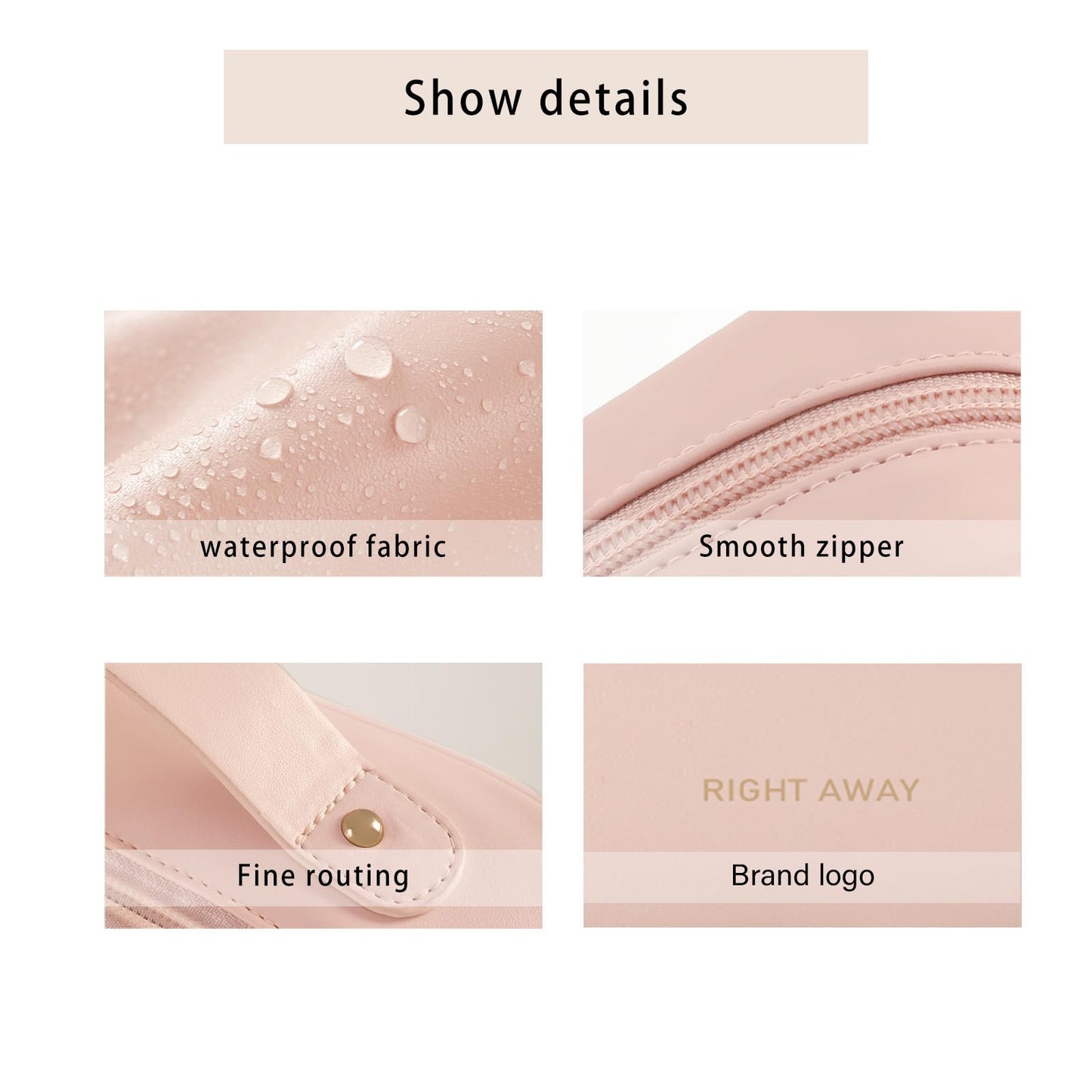 RIGHT AWAY Travel Toiletry Bag for Women,Large Makeup Bag& Cases,Waterproof Cosmetic Organizer Bag with Compartments,Portable Make Up Bag for Travel Size Toiletries,Skincare,Brushes Set,Pink