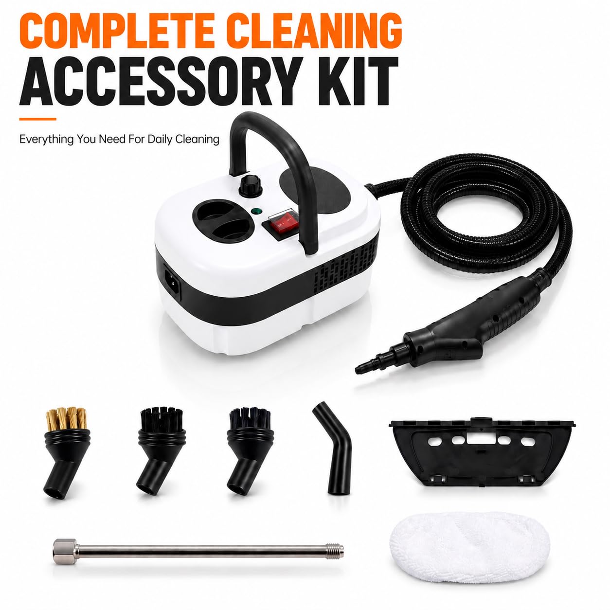 VERIBURRASCAN Pressurized Handheld Steam Cleaner, 221°F High-Temp Steamer for Deep Cleaning, Chemical-Free for Pets & Kids, 10-Piece Accessory Kit for Car, Couch, Grout, Tile & Floor