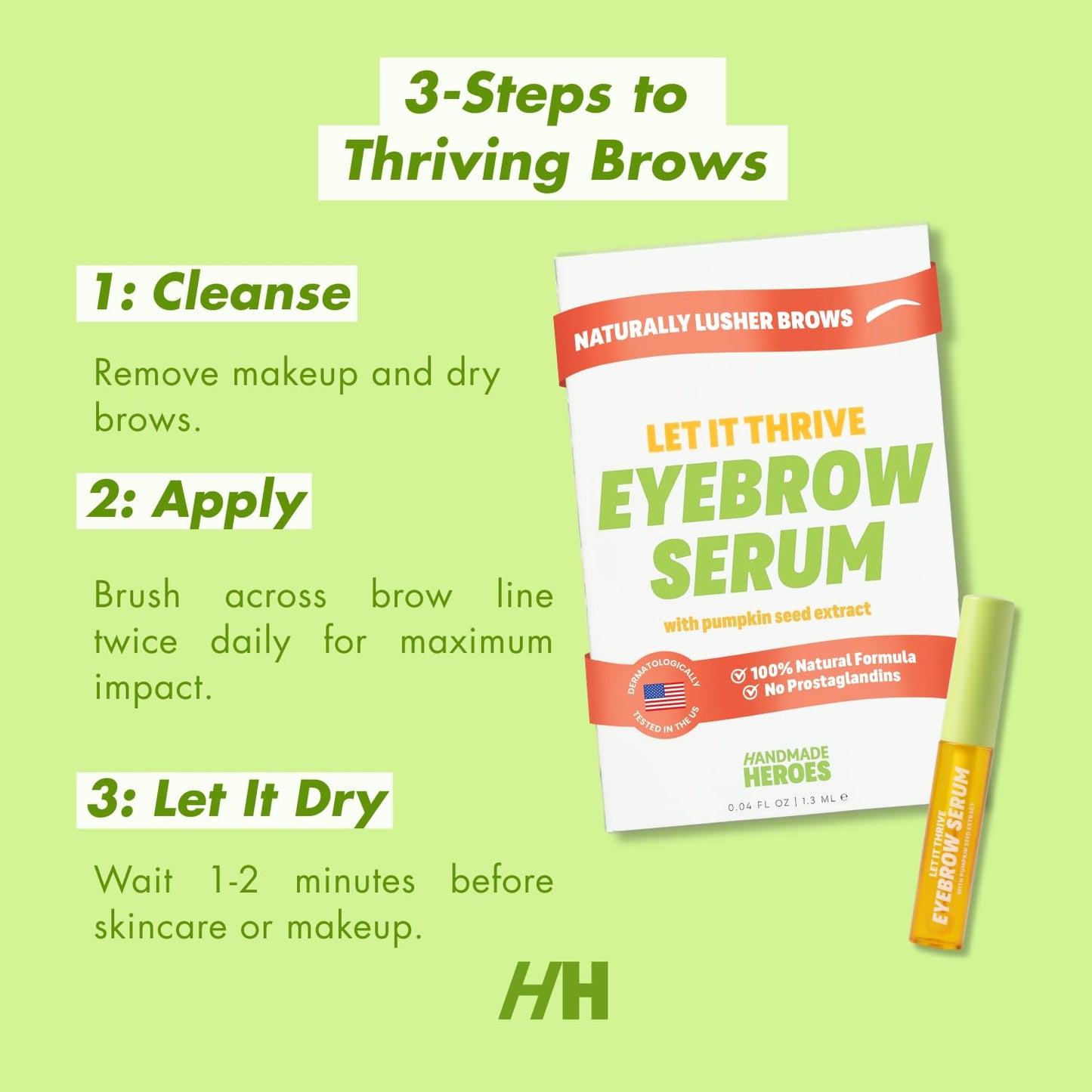 Handmade Heroes Eyebrow Serum – Natural Vegan Brow Enhancer with Rosemary & Pumpkin Seed Oil – Prostaglandin Free Serum for Thicker, Fuller Looking Brows – Gentle & Nourishing Formula