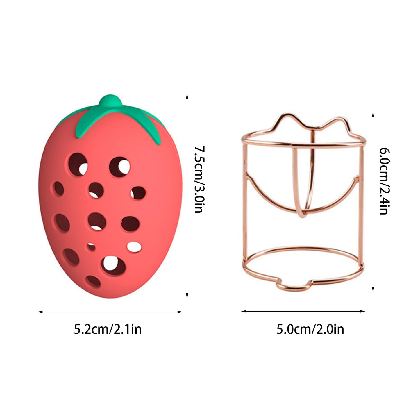 KoiKoiii,Makeup Sponge Holder Strawberry-shaped Stylish Cosmetic Sponge Storage Case Stainless Steel Makeup Tool Compact & Lightweight Travel-Friendly Cute & Portable Silicone (C「Red + Rose Gold」)