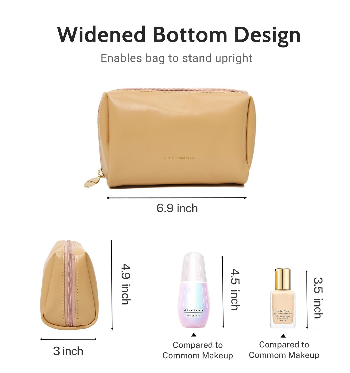 Aveniee Small Travel Makeup Bag, Vegan Leather Pouches for Purse, Cosmetic Case for Women, Toiletry Organizer for Travel Car Accessories with Divider & Zippers - Camel