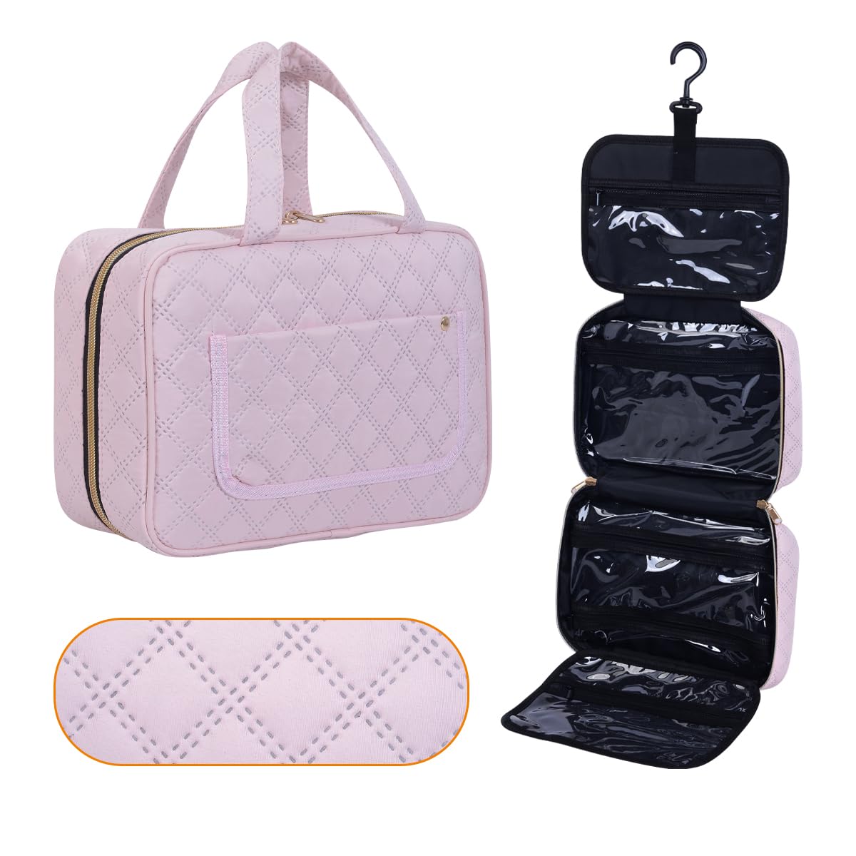 LANDFOBO Hanging Toiletry Bag for Women Cosmetic Toiletries Travel Bag, Pink