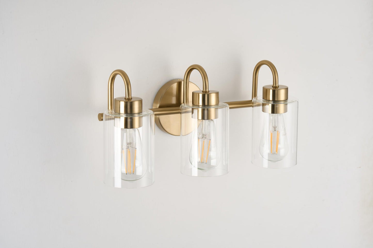 3-Light Bathroom Vanity , Gold Brass Bathroom Fixtures with Clear Glass Shades, Modern Wall Sconce Lighting Over Mirror, E26 Base, Non-Waterproof VART-3-GD（Bulbs Not Included,）