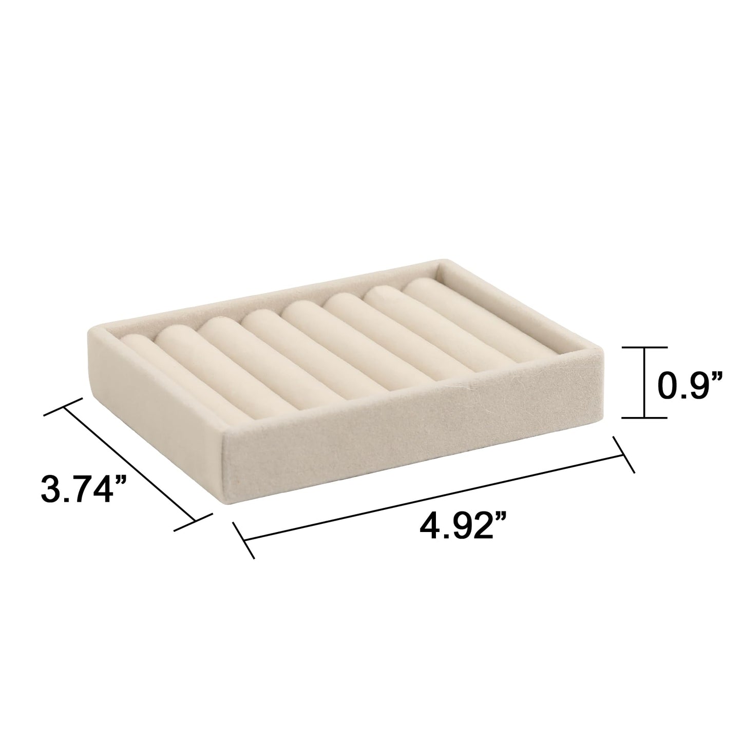 Frebeauty Small Jewelry Tray Set,Velvet Ring Organizer,Stackable Jewelry Organizer Tray,Mini Jewelry Drawer Organizer,4.92 x 3.74 x 0.9 Inches,7 Slots Ring Tray for Women(Set 2,Beige)