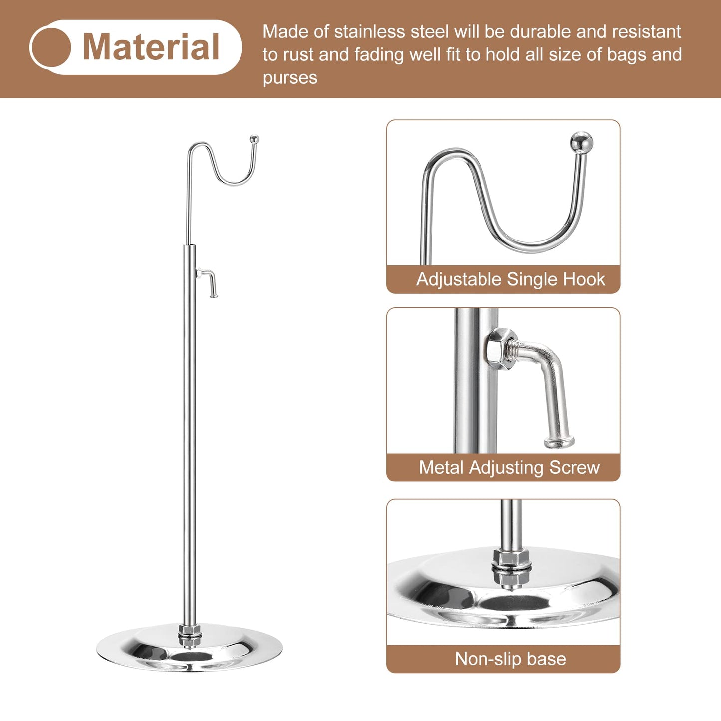 uxcell Purse Display Stand Adjustable Tabletop Single Hook Handbag Rack Stainless Steel Bag Holder for Retail Boutique Store - Silver