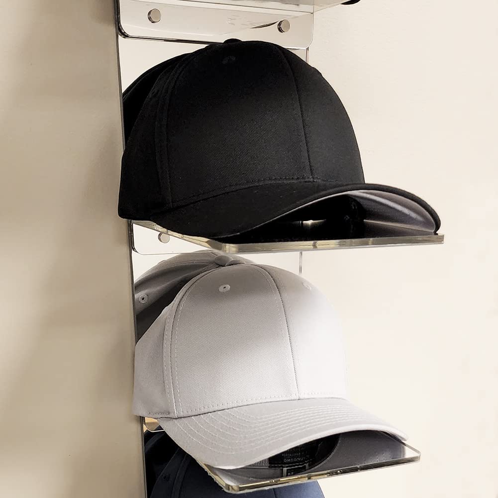 OnDisplay Luxe Acrylic Hat Rack Display - Wall Mounted Baseball Cap Organizer - Multi Shelf Wall Display for Hats (Mirror)