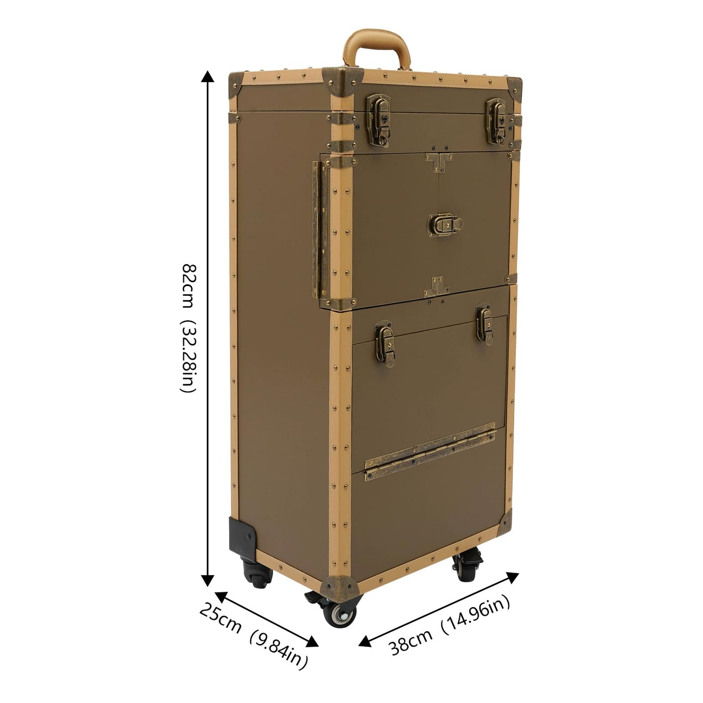 MRFIOJYDR Rolling Makeup Train Case, Travel Stylist Case Lockable Hairdressing Trolley Clipper Trimmer Box Barber Station Cosmetic Organizer Train Case on Wheel for Hair Salon Make Up (Gold)