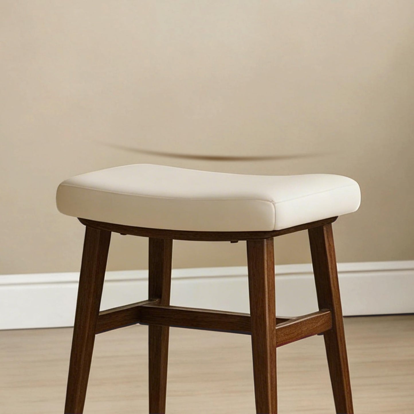 AurnaGle Cream Vanity Chair Stool,17.7inch Compact Makeup Chair with Velvet Saddle Cushion,High Rebound Sponge Seat, Easy Assembly Footstool for Bedroom, Entryway, Home, Metal Legs Ottoman