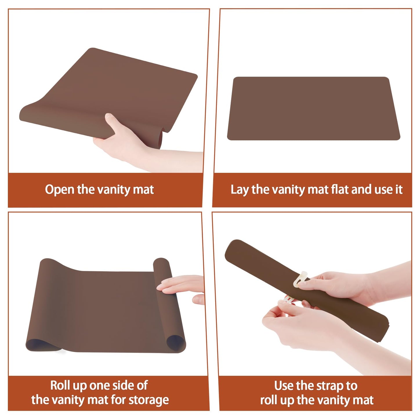 Silicone Makeup Mat for Vanity, 21.7" x 11.8" Heat Resistant Vanity Mat, Easy to Clean & Waterproof, Portable Makeup Accessories for Use While Traveling (Brown)