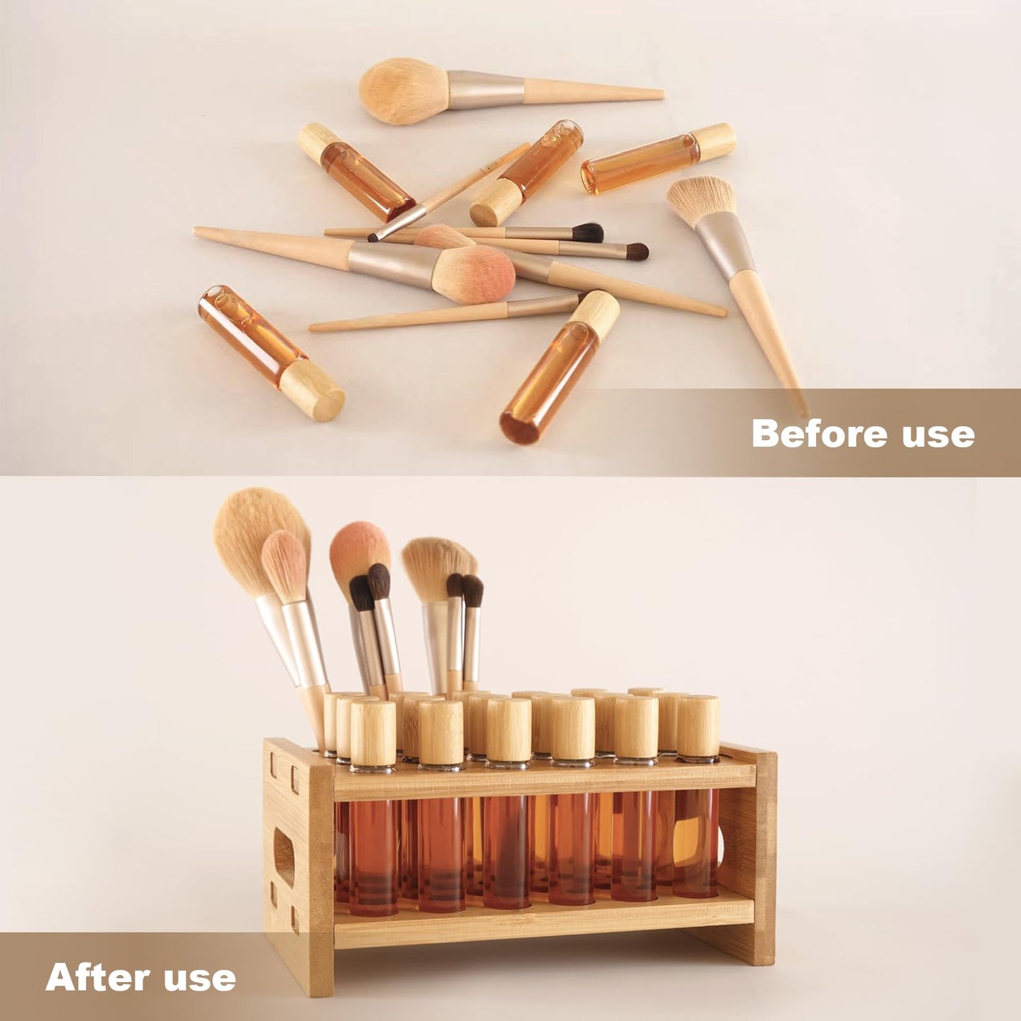 OSZKO Bamboo Perfume Holder Compatible with Scentbird, Ultra-Sturdy Design Roller Ball Perfume Organizer Display Stand, Tool-Free Setup, 24 Slots for Perfume Oils, Lip Gloss, Lipstick, Essential Oil
