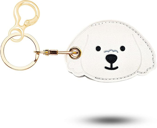 Leather Keychain for Airtag, Cute Protective Keychain Holder Compatible with Apple Air Tag,GPS Item Tracker Case Cover for Keys,Bags,Pets,Luggage(Dog)