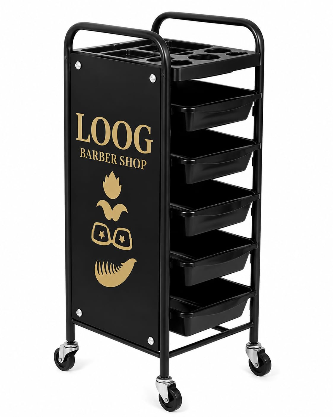 ELITE BAY-Hairdressing Trolley- Metal Salon Rolling Cart Organizer.Durable Beauty Storage Unit with Wheels.Multi-Tier Tray System for Hair Tools, Makeup & Spa Essentials.Black & Gold Finish