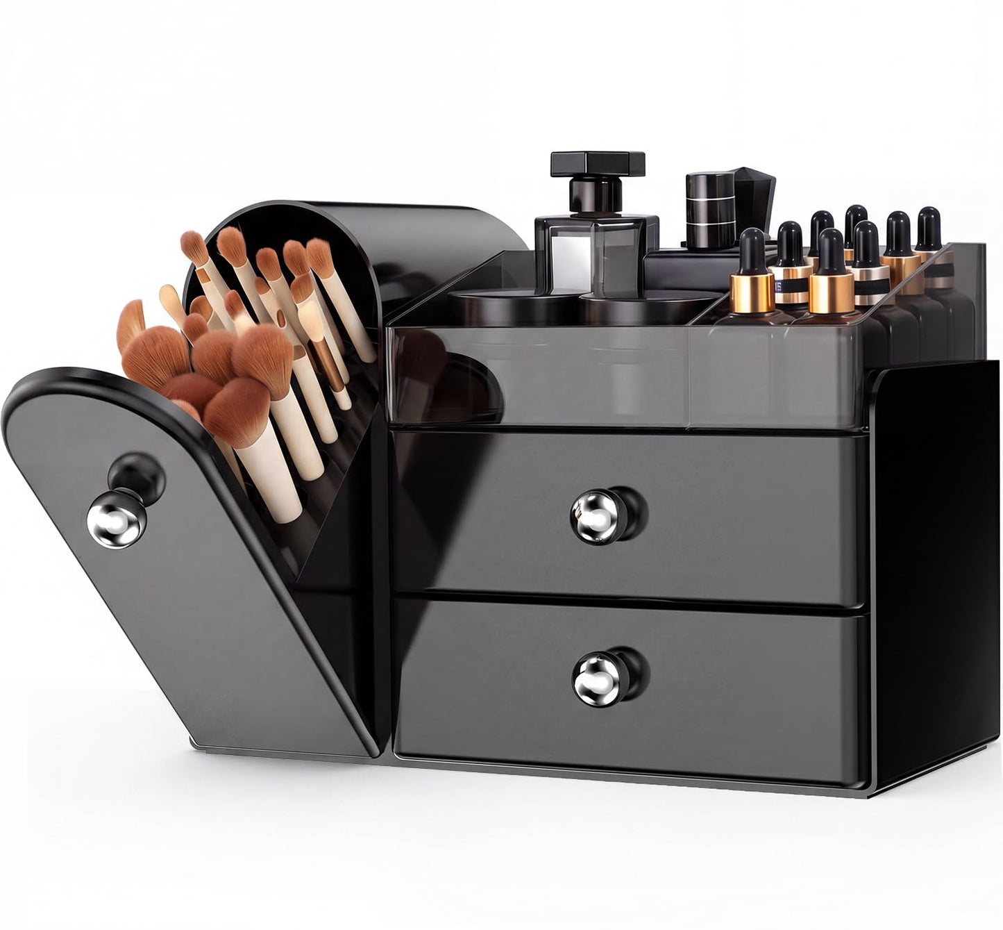 TRQWRO Makeup Organizer,Vanity Organizer with Makeup Brush Holder,Large Skincare Organizers with Drawers,Bathroom Countertop Organizer,Storage Lipstick,Perfume,Nail Polish,Beauty,Gifts for Woman