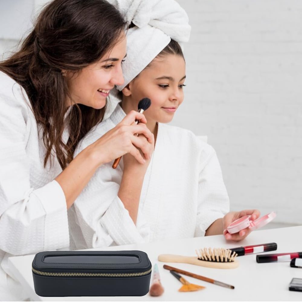 FFpaw Clear Makeup Bag, Small Makeup Bag TSA Approved Toiletry Bag Cosmetic Travel Bag Cute Makeup Bag Organizer Makeup Case Pouch Car Essentials for Women Men (Slim Black)