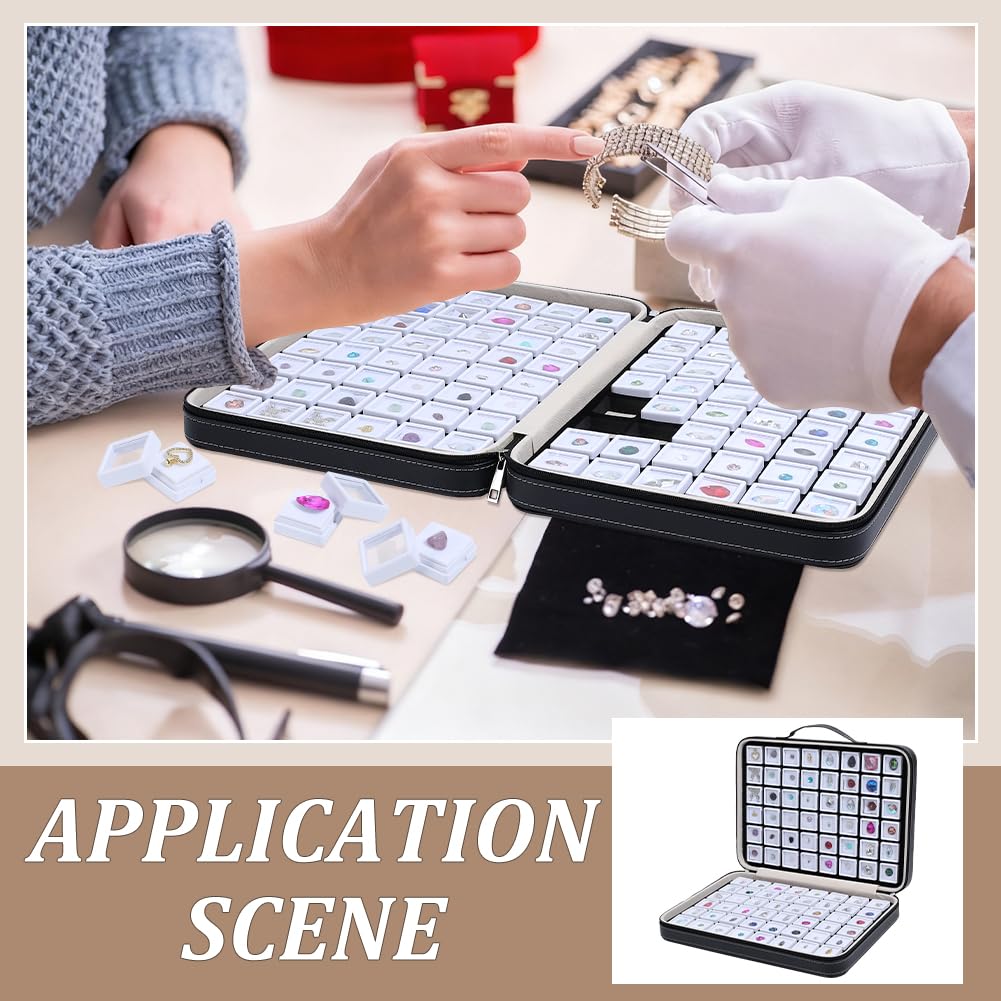 PH PandaHall 96pcs Gemstone Storage Box 1.1" Diamond Displays Case Leather Crystal Collection Box Jewelry Storage Container White Gem Jars with Foam Insert for Rhinestone Diamond Showcase Collectibles