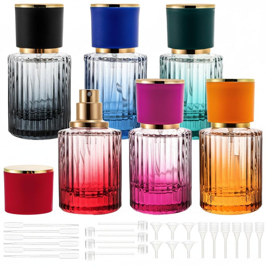 Lawei 6 Pack 30ml/1oz Refillable Perfume Bottles, Empty Small Glass Spray Bottles with 4 Kinds of Perfume Dispenser, Portable Travel Atomizer Bottle, Leak-proof Fragrance Containers for Men/Women