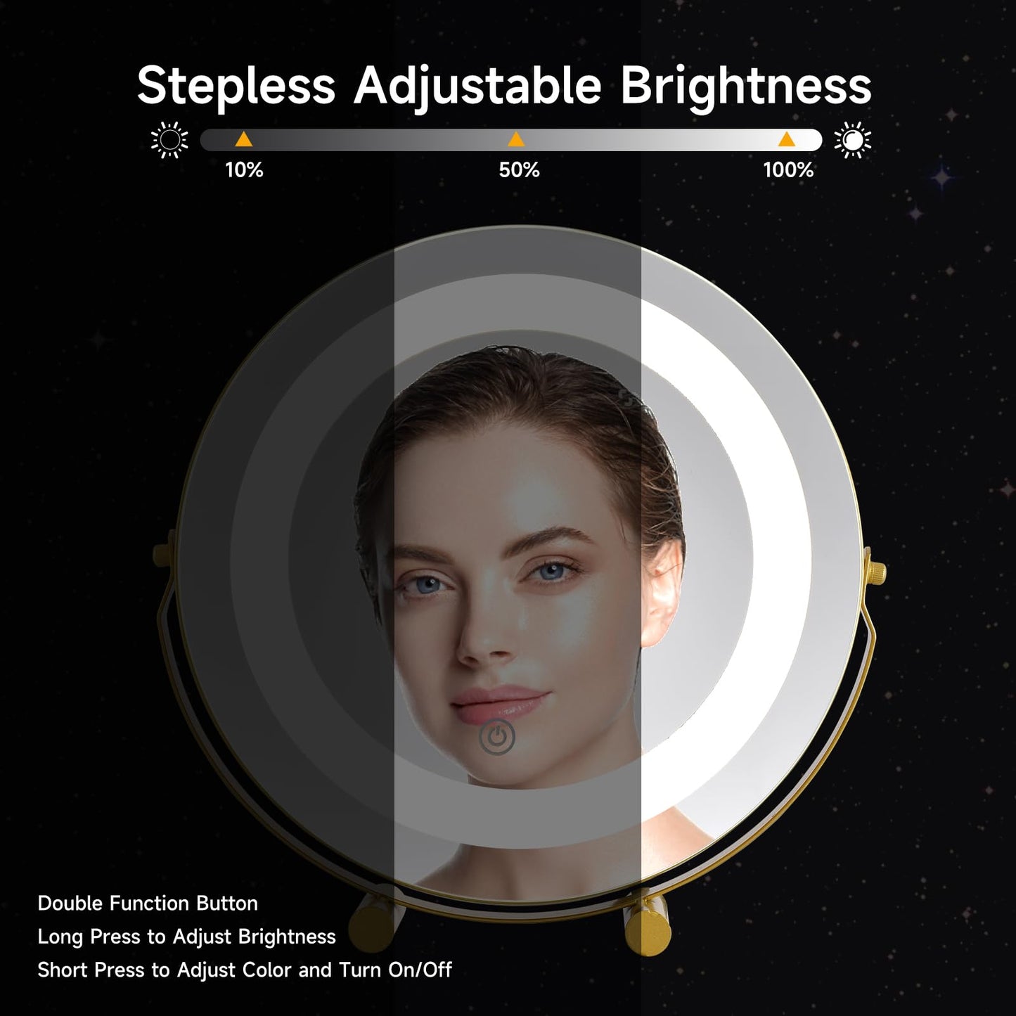 taotanra-Gold Makeup Mirror with controllable Color-Changing Light, Placed on the Table, 360° Rotation - Large Size