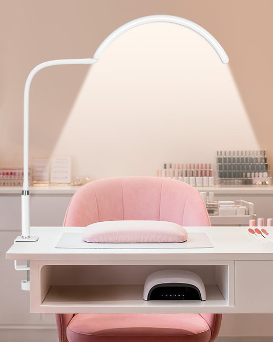 ZEKAHOV Professional Half Moon LED Desk Light for Nail Techs & Artists – Flexible Gooseneck Lamp with Clamp, 5 Color Modes & 5 Brightness Levels for Manicure, Tattoo, Beauty Work
