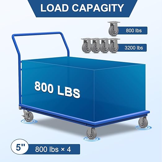 5 Inch Rubber Wheels (Flat Tread)- Heavy Duty Casters, Industrial Caster Wheels- with up to 800 LB Capacity- Use for Dollies, Utility and Maintenance Carts(1 Rigid)